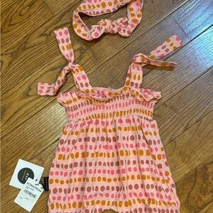 NEW w/Tags. NORDSTROM - DOT - baby bubble and headband/knot bow.  6-9 mo